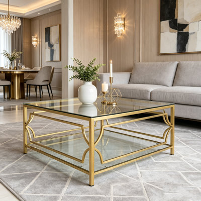 33.5" Square Glass Coffee Table
