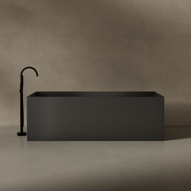 MonBlari 59" X 27" Free standing Soaking Solid Surface Bathtub with Overflow and Pop-up Drain For Bathroom, Matte Black