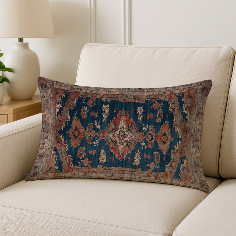 Coussin décoratif intérieur et extérieur Modern, Bleu foncé / damassé bleu marine, Rectangle H 20 po x l 14 po