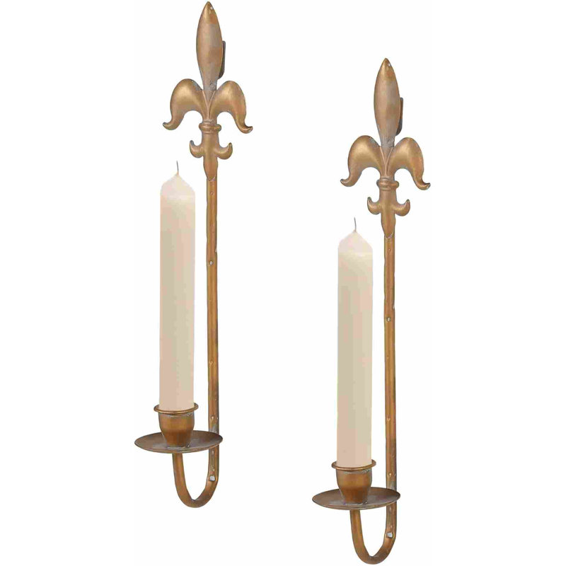Ensemble de 2 appliques murales en fer forgé Fleur De Lis (cuivre antique)