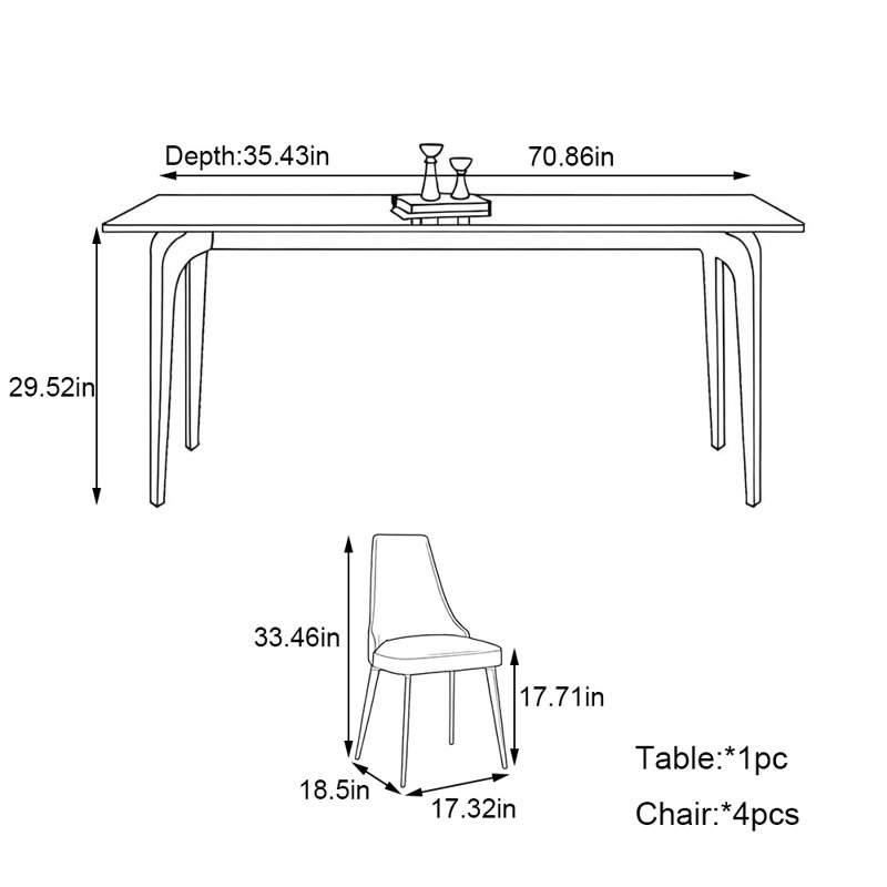 Table de salle à manger et chaises Durable Rock, H 29,52 po x L 70,86 po x l 35,43 po