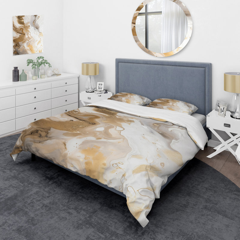 Ensemble de housse de couette en microfibre / polyester doré et gris A Marble Effect IV