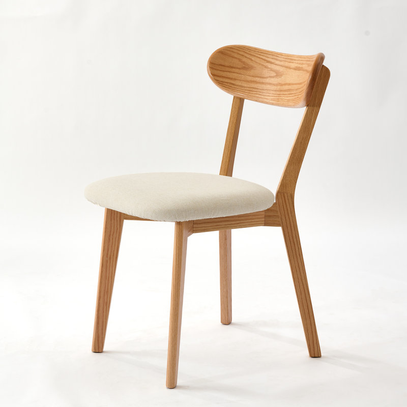 Chaise de salle à manger rembourrée en chêne massif avec housse amovible - ensemble de 4, Chêne, Beige clair, 4