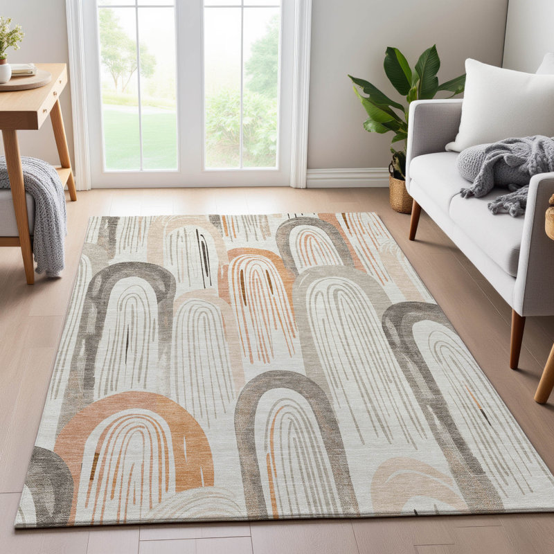 Tapis géométrique de qualité supérieure lavable à la machine Harjo AMF1588, Rectangle 10 pi x 14 pi