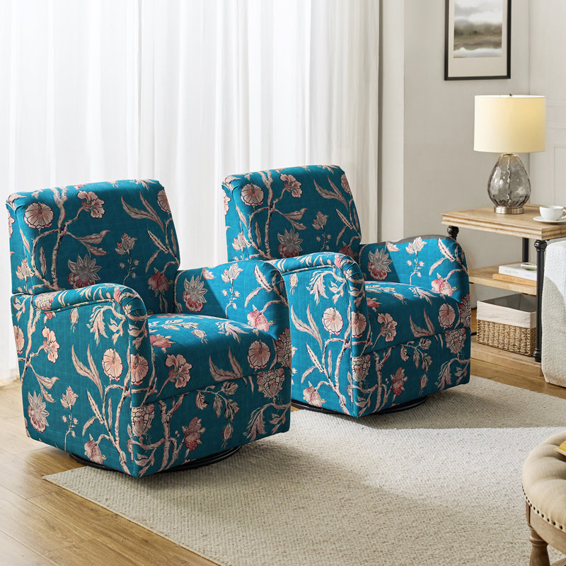 Ensemble de 2 fauteuils pivotants Harshad, 100 % polyester bleu sarcelle