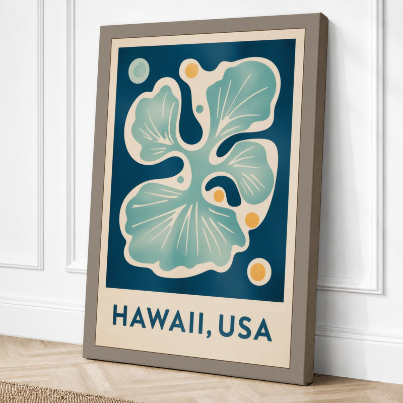 Hawaii Hibiscus Tropical 1 Piece Wrapped Canvas Wall Art, 24x16 - 61.0 x 40.6 cm, Taupe Border