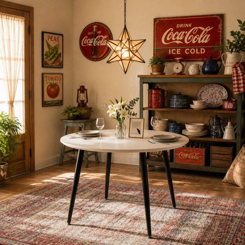 Extendable with Iron Base Dining Table