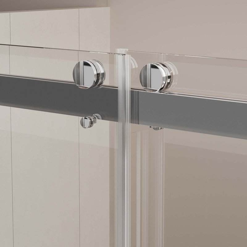 Porte de baignoire coulissante double sans cadre, porte de douche de baignoire à dérivation à fermeture douce, Nickel brossé