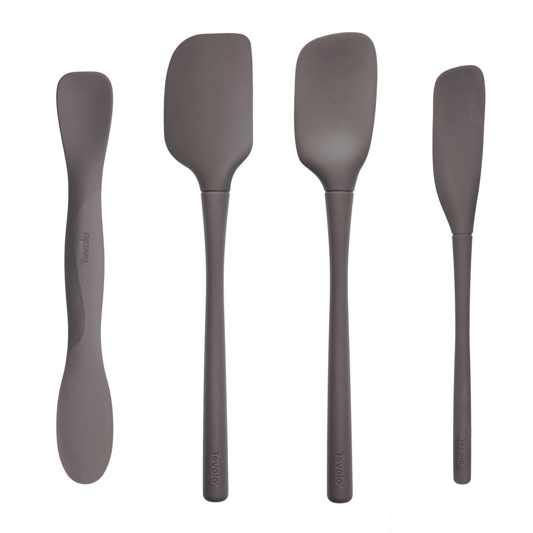 Tovolo All-Silicone Flex-Core Kitchen Tool Set Of 4 Utensils, Scoop & Spread, Spoonula, Spatula, Jar Scraper, Dishwasher-Safe Silicone & Nylon Kitchen Utensils Tovolo