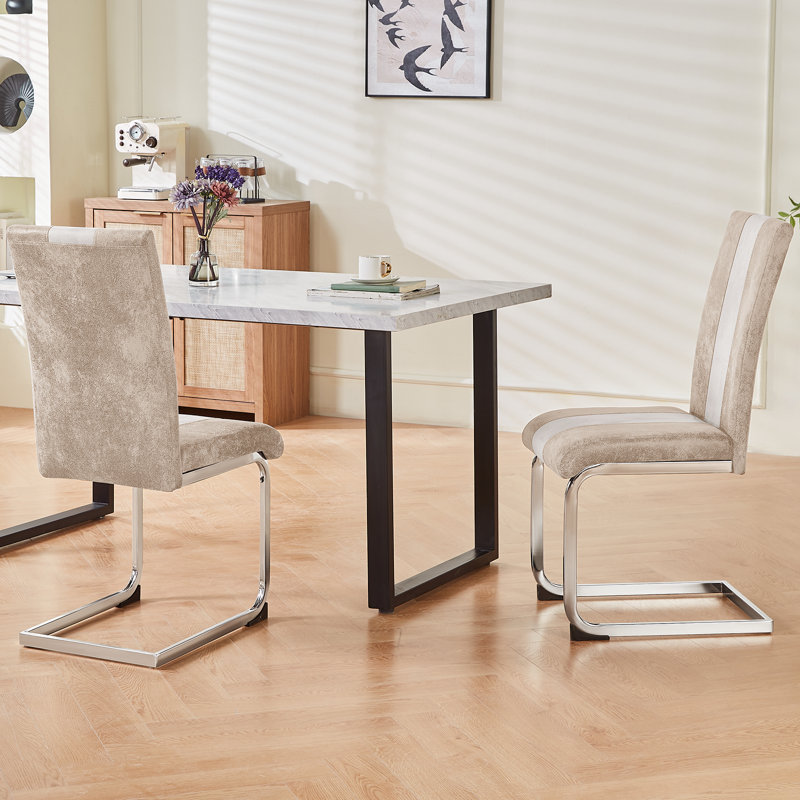 Amelie-Grace Faux Leather Upholstered Armless Dining Chair, Suede Beige