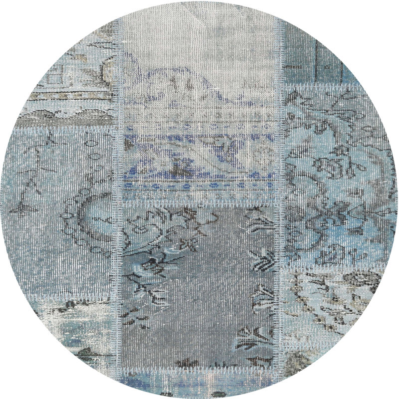 Tapis gris/bleu zone contemporaine, Rond 3 pi