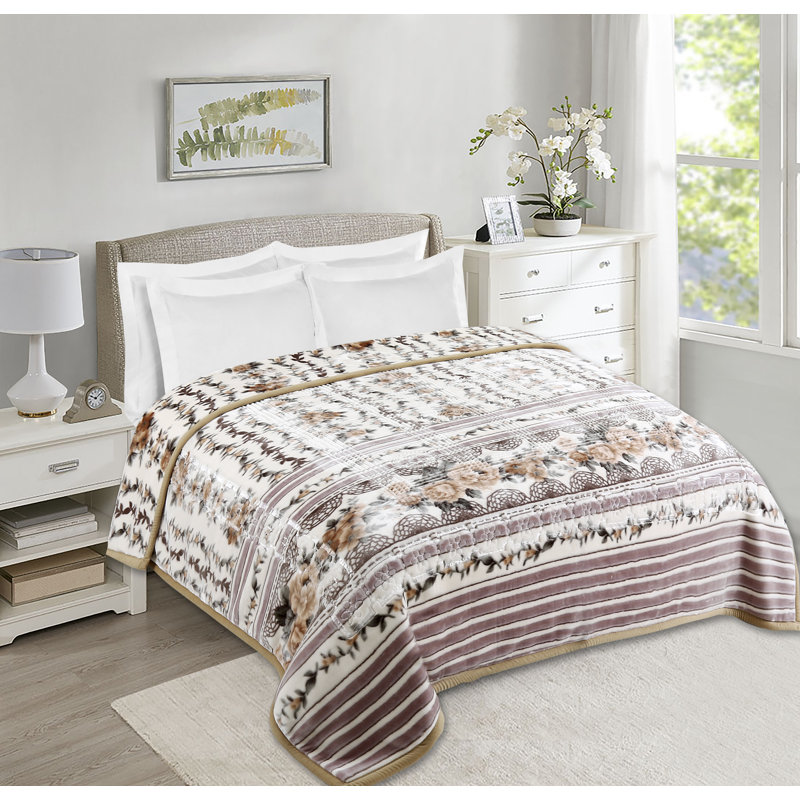 Jeté lourd en peluche, Grand, Beige, Floral