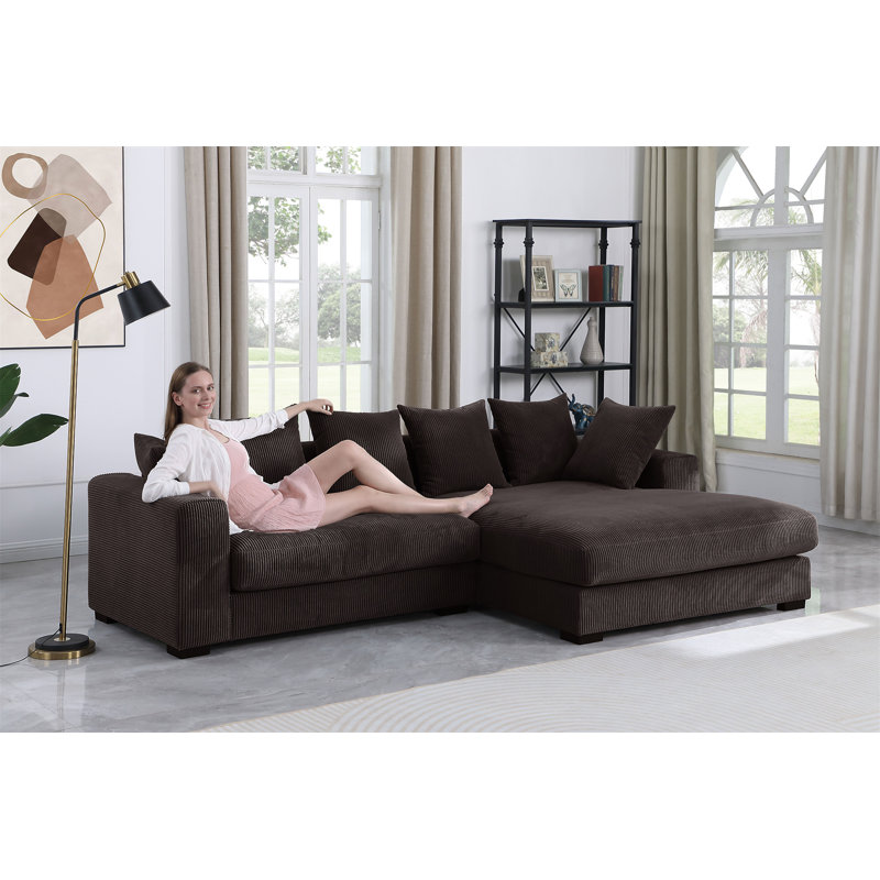 Canapé modulaire rembourré 3 pièces Naomi, Velours côtelé brun foncé