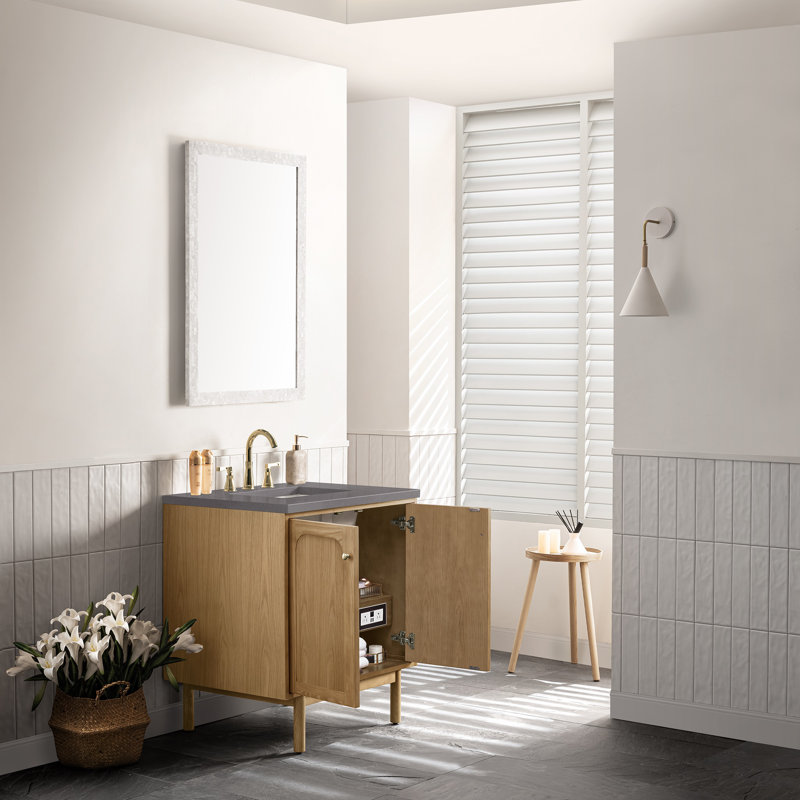Laurent 30'' W Single Vanity, White Zeus, 8" Widespread, Light Natural Oak
