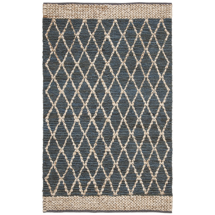 Alejo Natural Fiber Hand Loomed Jute/Cotton Geometric Rug in Dark Blue/Brown