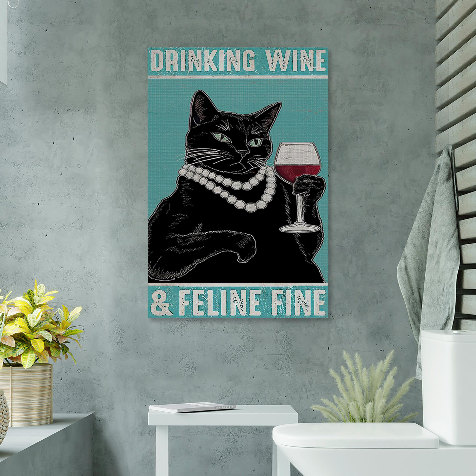 Trinx Black Cat Drinking Wine and Feline Fine Wrapped Canvas