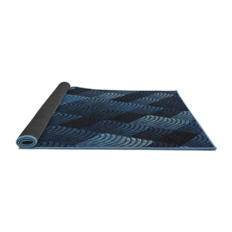 Tapis bleu / noir tissé à la machine, Rond 3 pi