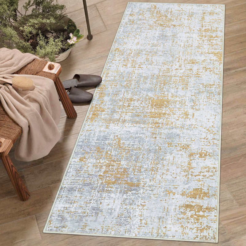 Abstract Machine Washable Area Rug Low Pile Non Slip Modern Rug Foldable Stain Resistant Carpet for Living Room Bedroom Indoor Ultra Thin Mat