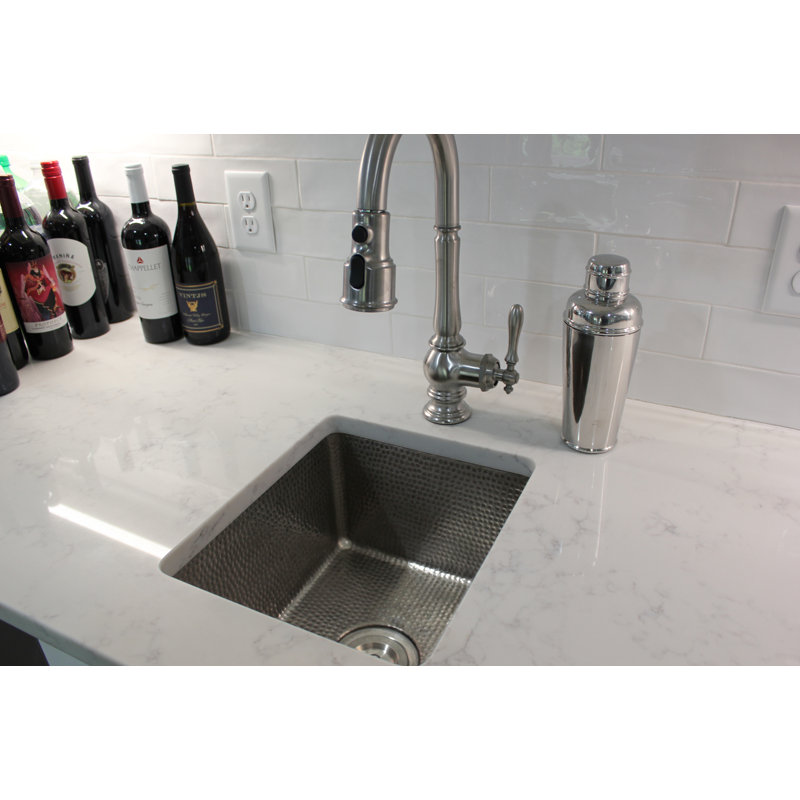 16" Gourmet Rectangular Hammered Copper Bar/Prep Sink in Nickel