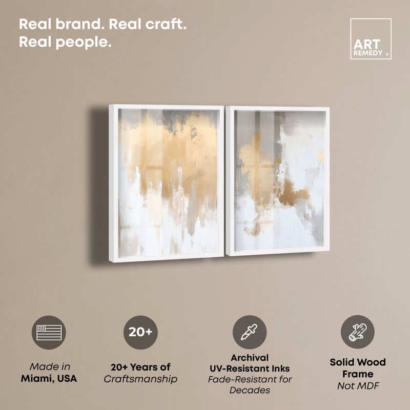 «Golden Luxe Glam Set», impression de boîte-cadre minimaliste par Art Remedy, H 56 po x l 76 po, Blanc
