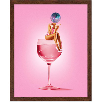 Impression de tête de boule disco - affiche rétro cocktail - art alcool et martini - conception murale de chariot de bar BCBG - art disco - grande décoration murale de cuisine ou de restaurant - encadré brun 12 x 16