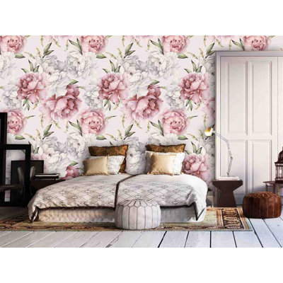 Pink and White Peony Floral Wallpaper