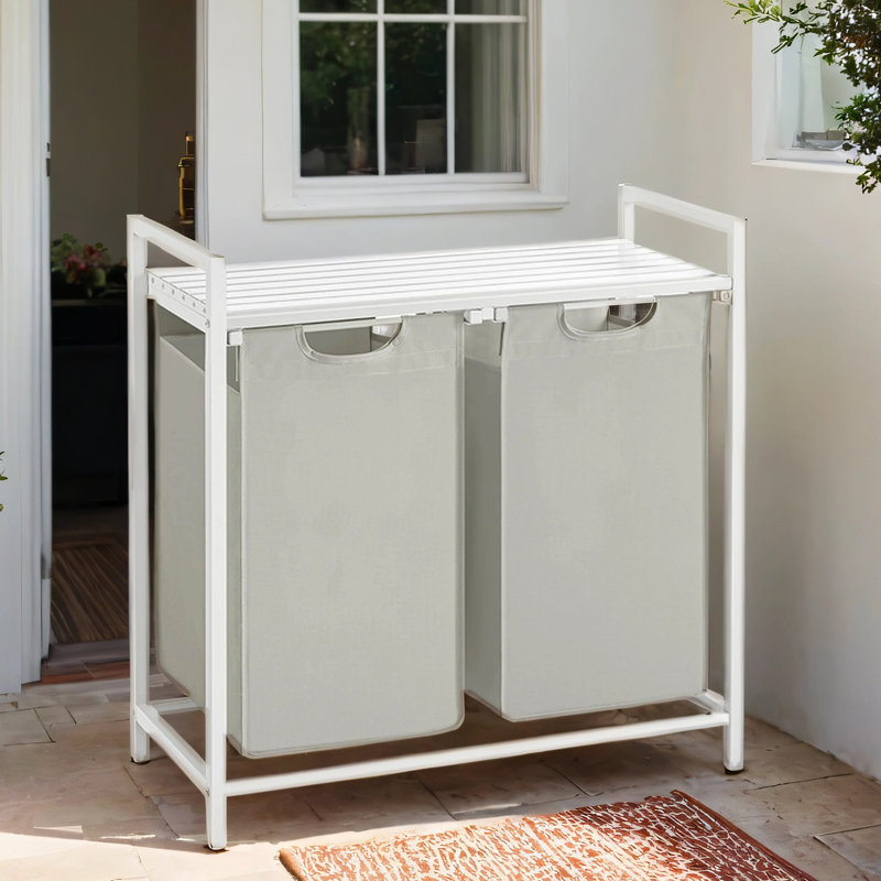 Laundry Hamper, Laundry Basket, Laundry Sorter With 2 Pull-Out And Removable Bags, Shelf, Metal Frame, 2 X 12.1 Gallons (46 L), 28.8 X 13 X 28.4 Inches