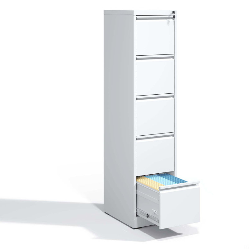 Classeur vertical en métal 5 tiroirs avec serrure Classeur vertical en acier pour format légal / lettre, Blanc