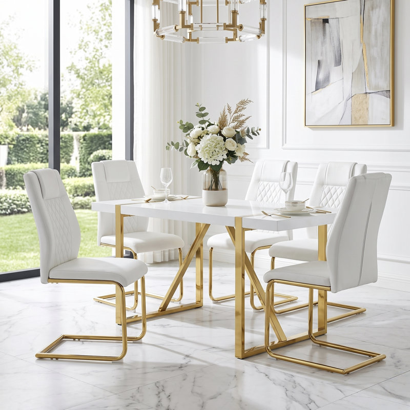 Ensemble de 4 chaises de salle à manger Kimara Modern, Set of 4, Blanc, Doré