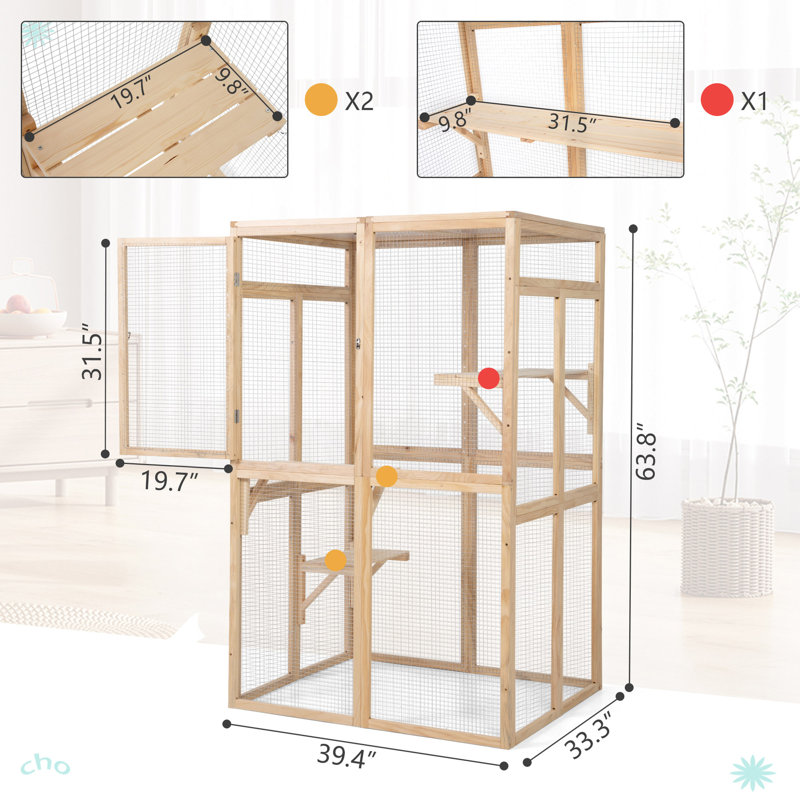 Enclos d'extérieur pour chat, maison de chat avec plateformes, Bois robuste