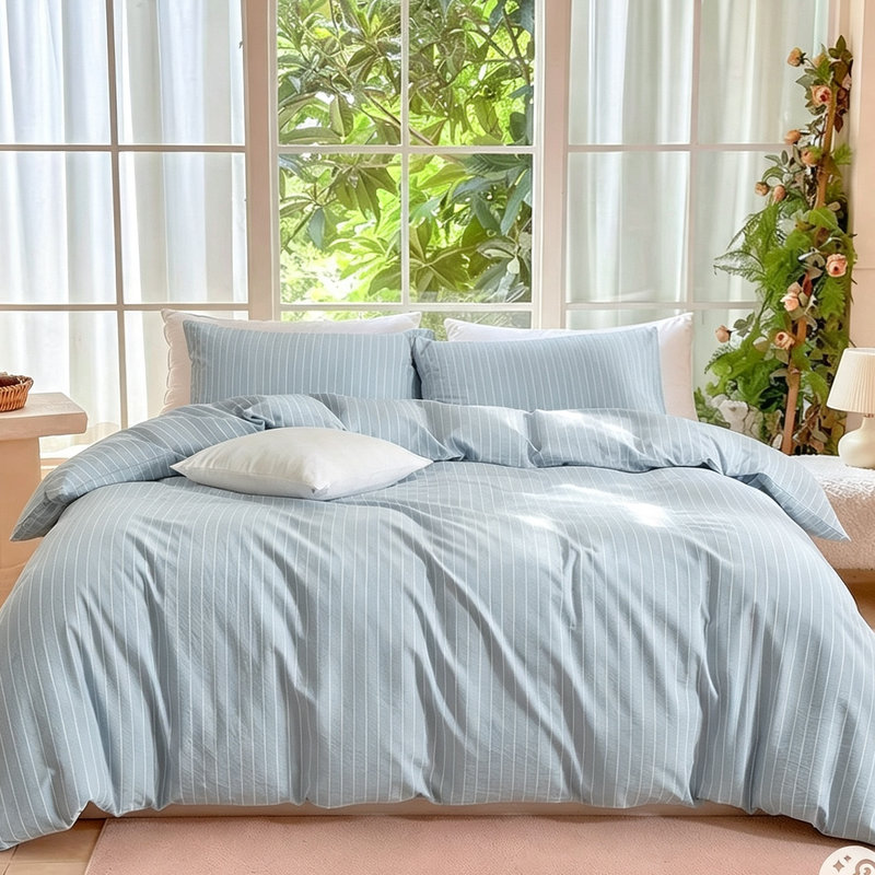 Ensemble de housse de couette rayé 100% coton lavé DONEUS