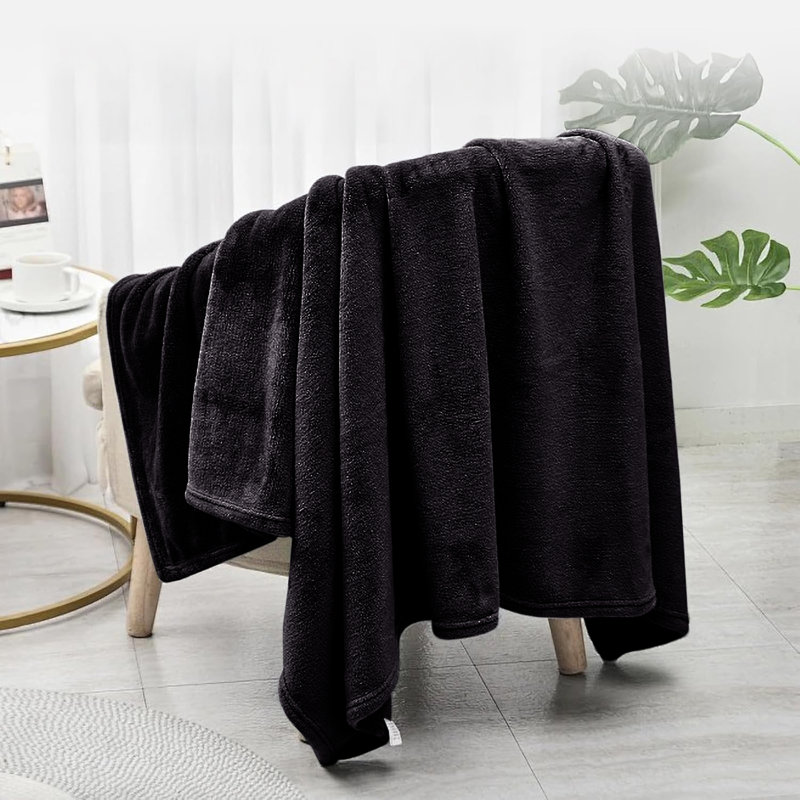 Premium Ultra-Soft Mink Fleece Blanket - Plush, Lightweight & Warm - Cozy Throw for Bed & Sofa, 200 cm x 150 cm, Black