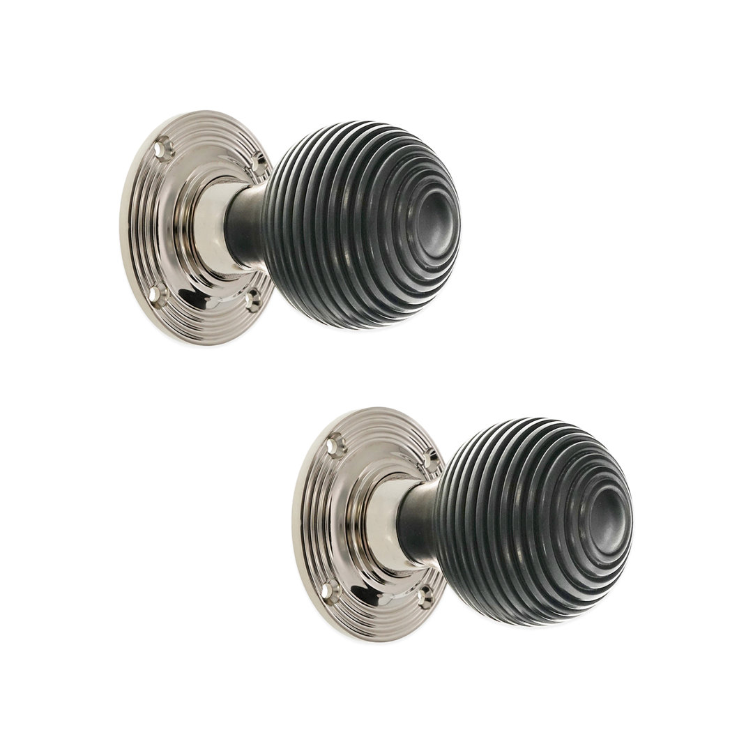 Polished Nickel Ebony Beehive Rim And Mortice Door Knob 2 Pack Spira Brass - Image 4