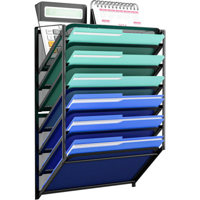 7-Tier Mesh Wall File Organizer, Hanging Wall Mounted Mail Paper Folder Holder, Clipboard Storage Organization Magazine Rack for Office Home School, B