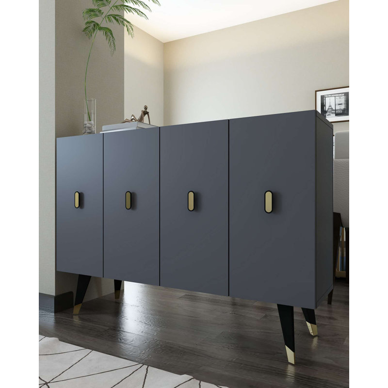 Modern Console Table, Anthracite & Gold, 100% Melamine Coated Particle Board, Thickness: 0.7 inches | Wall-Mountable with Numerous Shelves, Stylish & Functional for Living Room or Entryway