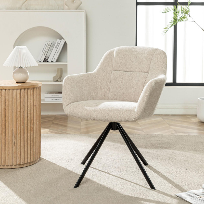 Elowise Swivel Fabric Dining Chair with Steel Legs, Beige