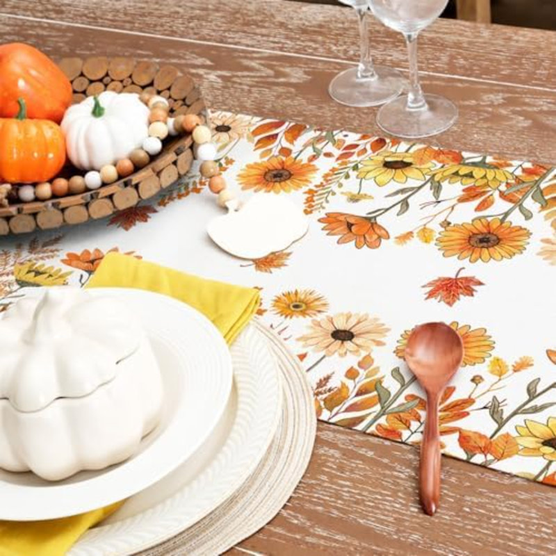 Chemin de table Fall Pumpkins and Sunflowers