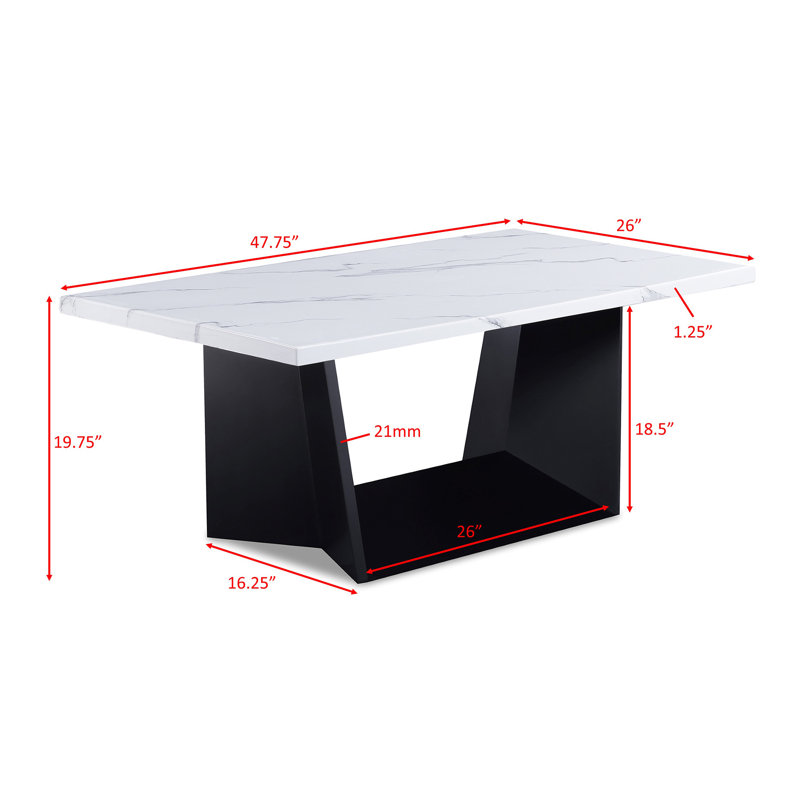 Ensemble de table basse moderne 3 pièces Table de bout Table de bout luxueuse avec faux-marbre et base angulaire noire Meuble de salon en bois blanc