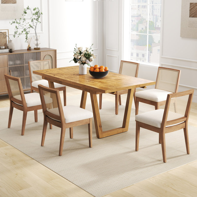 Table de salle à manger en bois massif avec table de salle à manger extensible et chaise rembourrée Farmhouse, Brun, Noyer