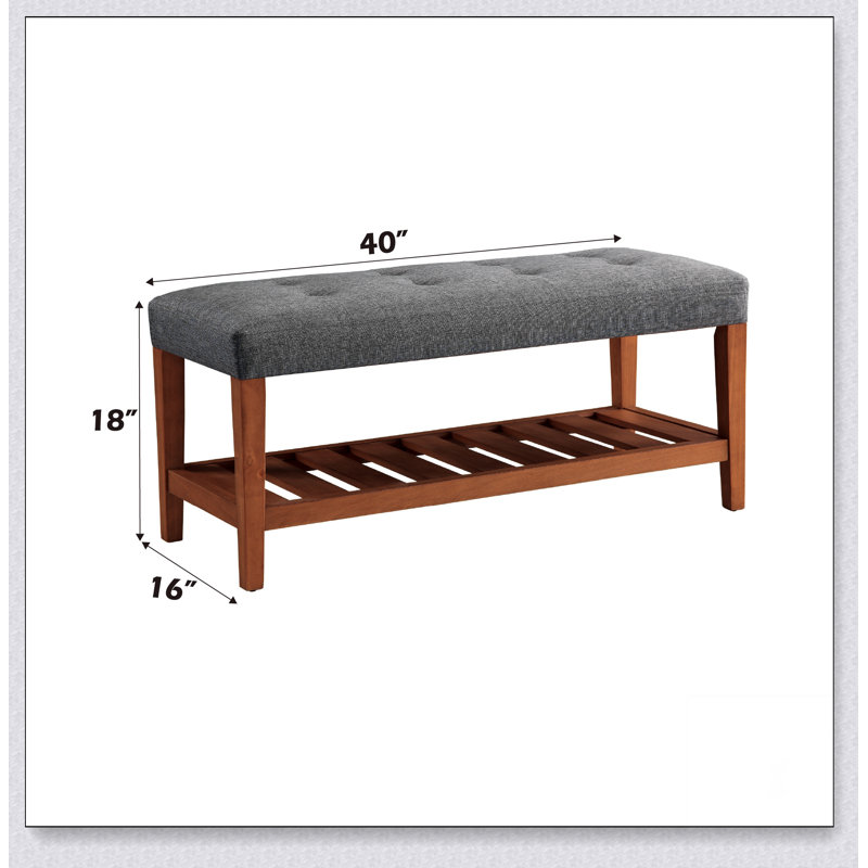 Charla  Fabric & Oak Finish Bench Simple design, comfortable and durable, multi-functional bench, Blue