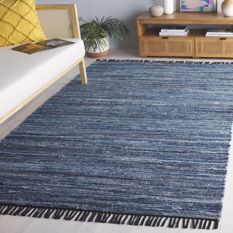 Abiram Hand Woven Denim/Cotton Rug in Blue/Black, Rectangle 5' x 8'