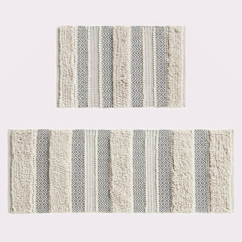 Tapis de bain tissé à rayures texturées 22 po x 58 po, Gris