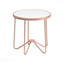 Table ronde avec plateau en verre givré blanc et finition or rose