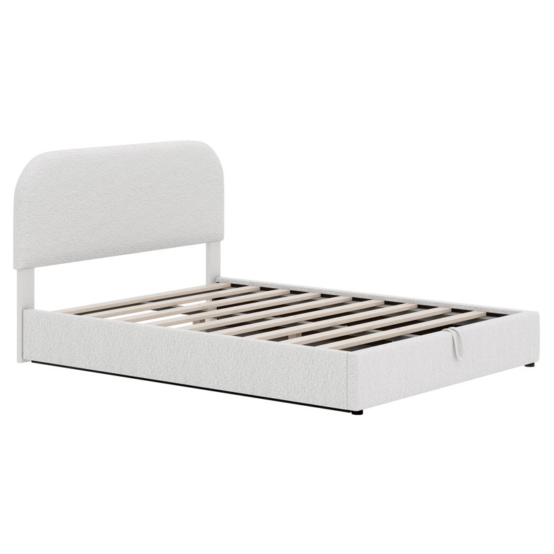 Lit plateforme tapissier Teddy, Double, Blanc