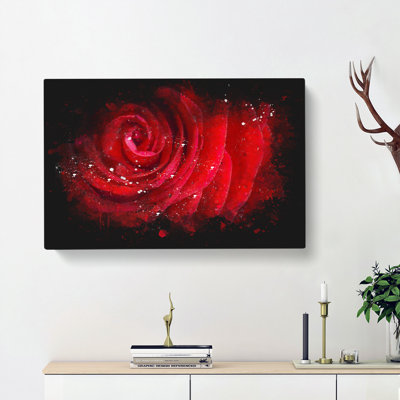 Dewdrops Upon A Red Rose - Wrapped Canvas Painting