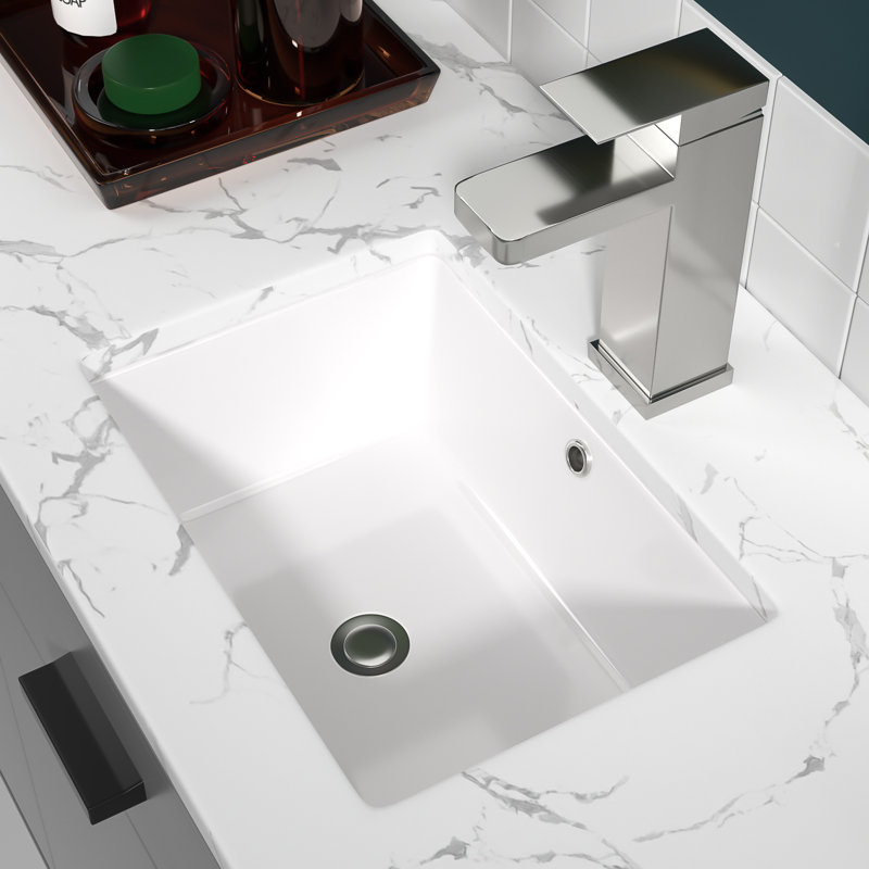 22" L x 15.5" W Rectangular Undermount Bathroom Sink Ceramic Sink with Overflow