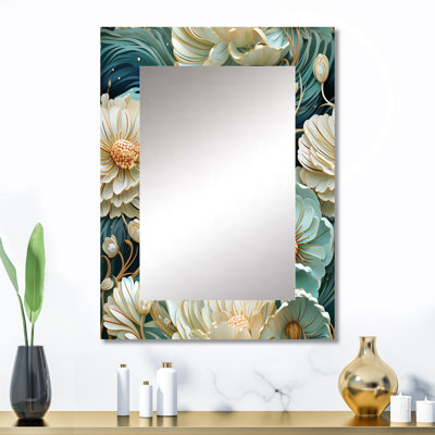 Fleur océanique harmonie de coquillage - grand miroir côtier, miroir mural décoratif vert, impression d'art en métal