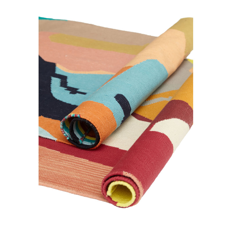 Rectangle Kulfi Abstract Hand Woven Flatweave Cotton Area Rug in Beige/Orange, Rectangle 6' x 9'