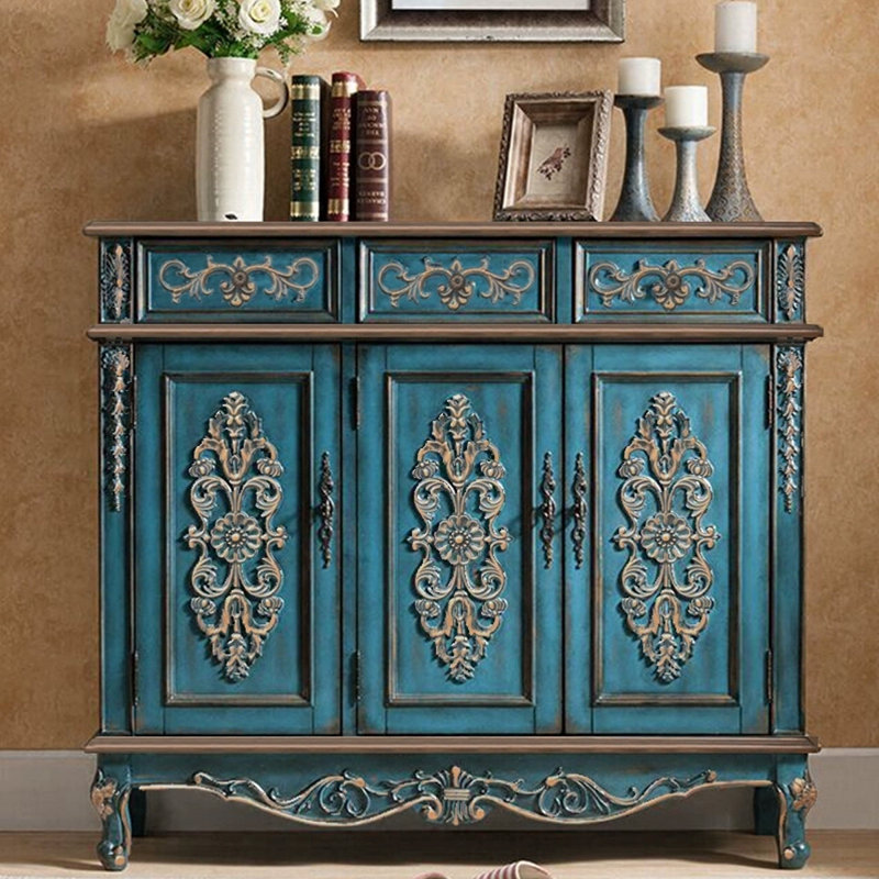 Banc de rangement bleu en bois manufacturé, H 43,7 po x l 49,61 po x P 15,75 po
