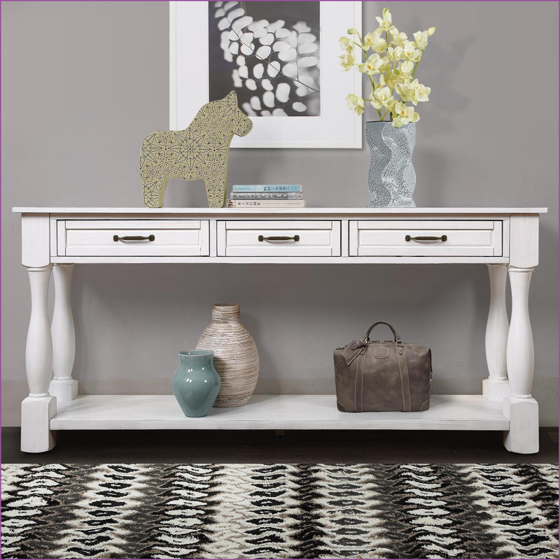 Table basse Mid-Century en bois massif pour le salon, 63 pouces avec 3 tiroirs Tablette, assemblage facile